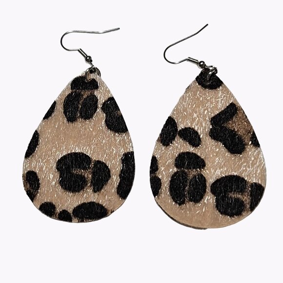 Boho Leopard Print Earrings Faux Horse Hair Hide Dangle Drop Fashion Jewelry - Picture 2 of 4